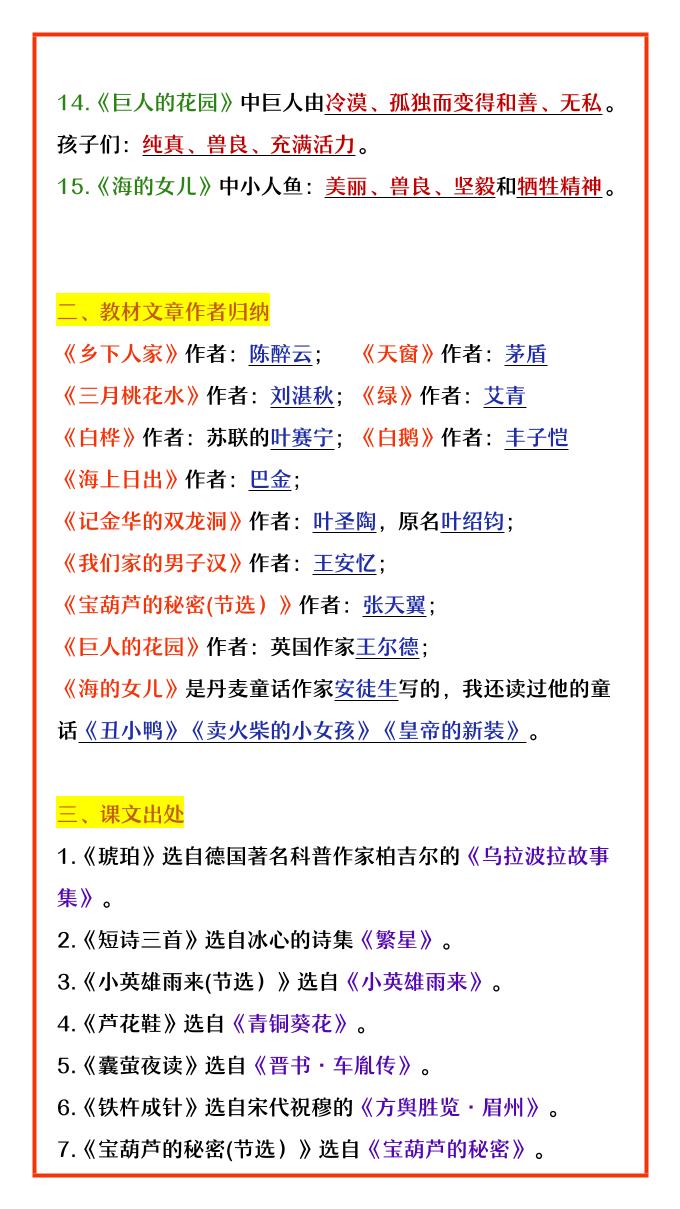 四年级下语文每课重点归纳-资源共享