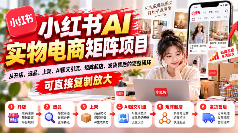 小红书AI实物电商矩阵项目,从开店、选品、上架、AI图文引流、矩阵起店、发货售后的完整闭环,可直接复制放大 小红书AI实物电商矩阵项目,从开店、选品、上架、AI图文引流、矩阵起店、发货售后的完整闭环,可直接复制放大