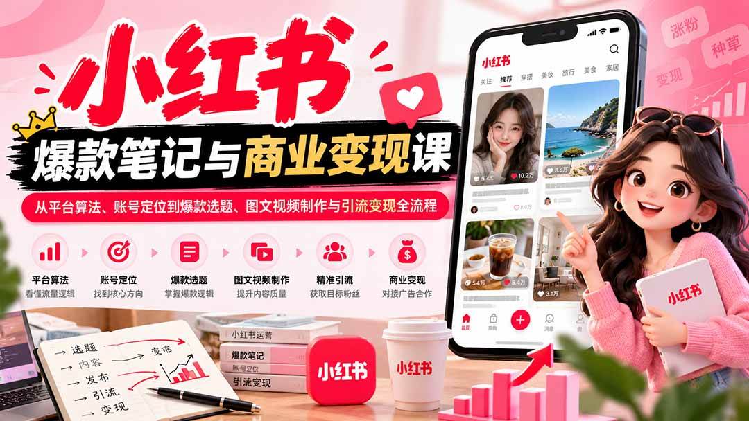 （20709期）2026小红书爆款笔记与商业变现课：从平台算法、账号定位到爆款选题、图文视频制作与引流变现全流程-资源共享