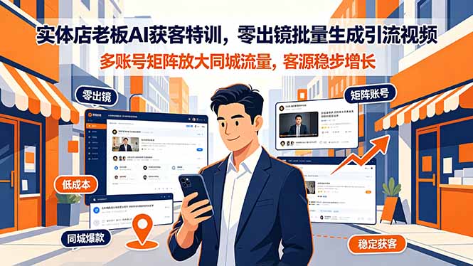 实体店老板AI获客特训，零出镜批量生成引流视频，多账号矩阵放大同城流量，客源稳步增长-资源共享