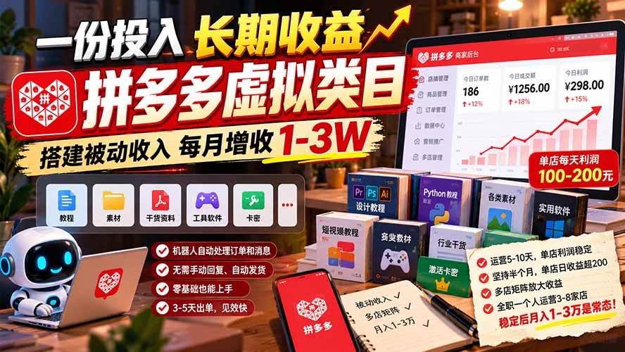 (21166期)一份投入长期收益,拼多多虚拟类目,搭建被动收入每月增收 1-3W (21166期)一份投入长期收益,拼多多虚拟类目,搭建被动收入每月增收 1-3W