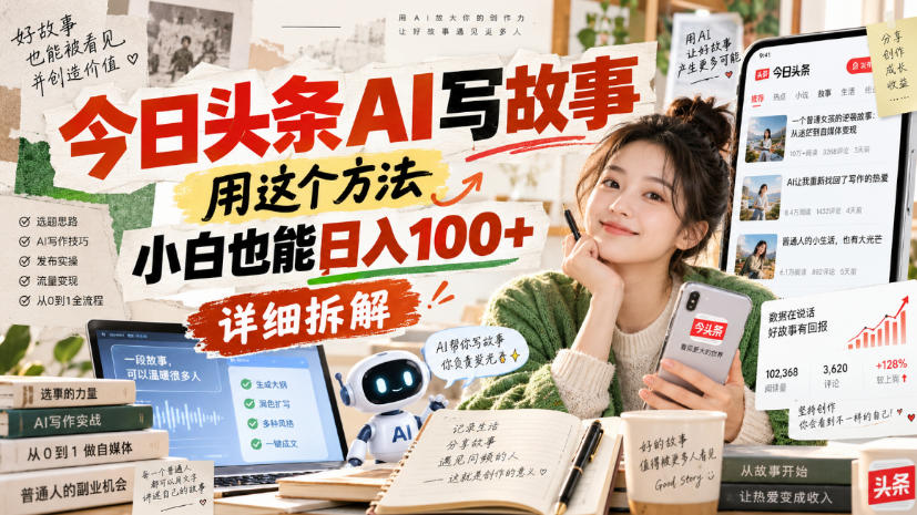 今日头条AI写故事,用这个方法,小白也能日入100+,详细拆解-资源共享