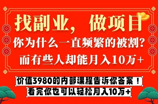 价值3980的网创内部课程，告诉你互联网创业月入10个W的秘密【揭秘】-资源共享