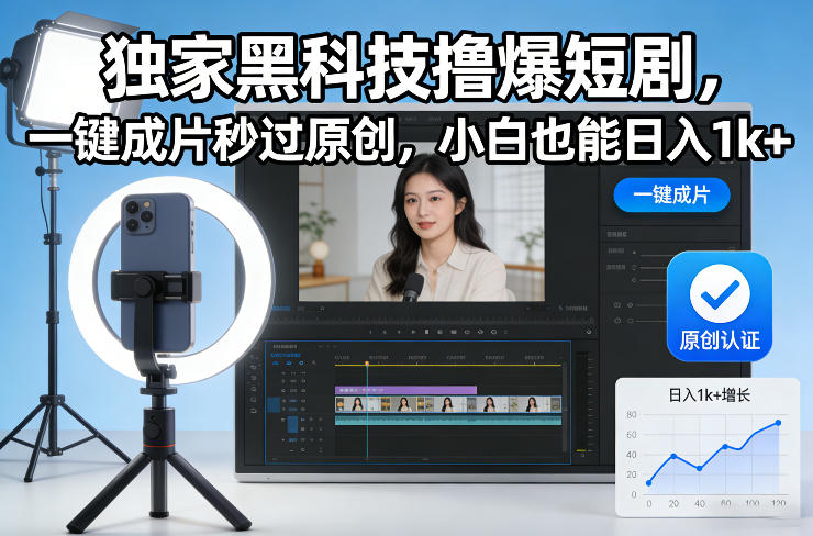独家黑科技撸爆短剧，一键成片秒过原创，小白也能日入1k+【揭秘】-资源共享