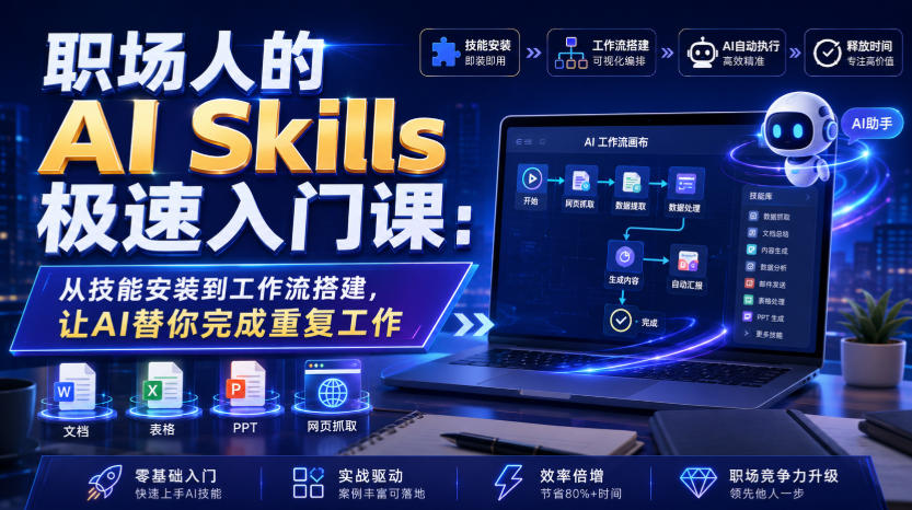 职场人的AI Skills极速入门课:从技能安装到工作流搭建,让AI替你完成重复工作-资源共享