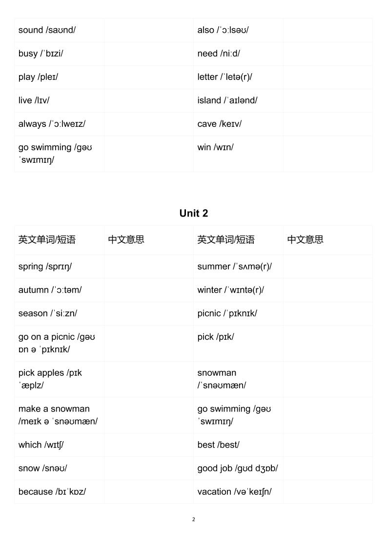 五年级下英语英汉互译练习《人教版PEP》-资源共享