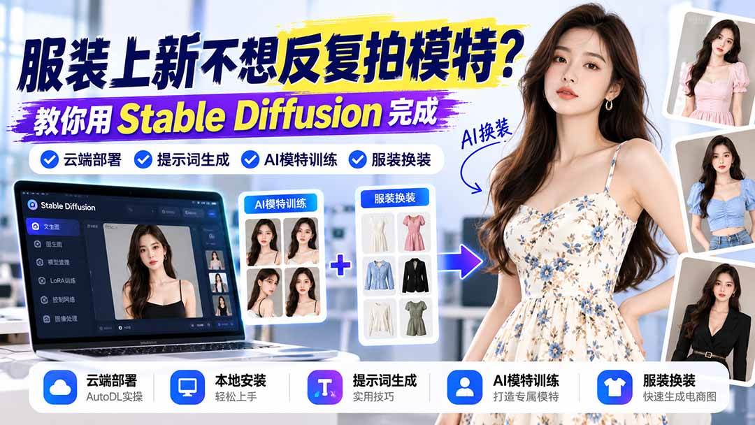 (21099期)服装上新不想反复拍模特?教你用Stable Diffusion完成云端部署、提示词生成、AI模特训练与换装 (21099期)服装上新不想反复拍模特?教你用Stable Diffusion完成云端部署、提示词生成、AI模特训练与换装