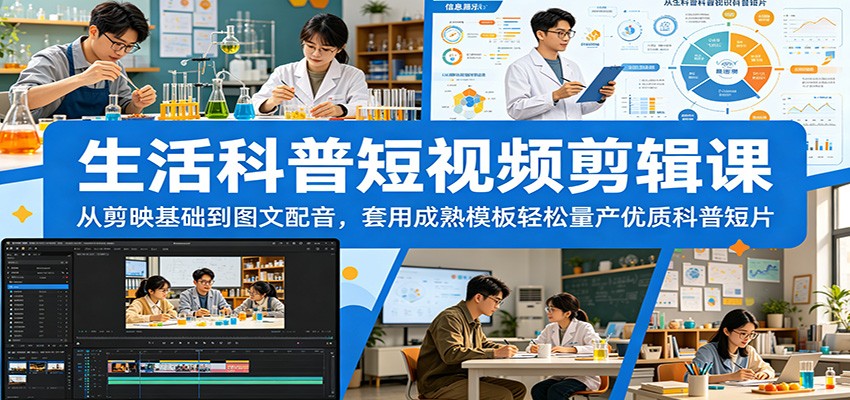 生活科普短视频剪辑课：从剪映基础到图文配音，套用成熟模板轻松量产优质科普短片-资源共享