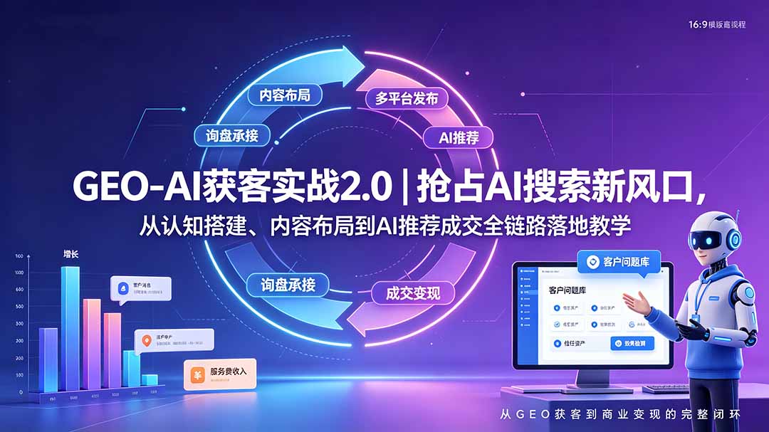 GEO-AI获客实战｜抢占AI搜索新风口，从认知搭建、内容布局到AI推荐成交全链路落地教学-资源共享
