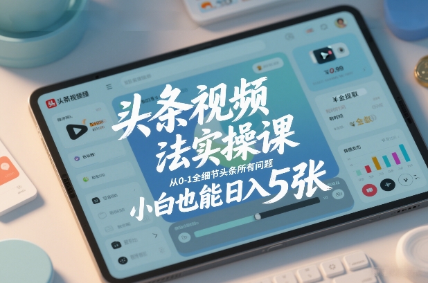 头条视频玩法实操课，从0-1全细节头条所有问题，小白也能日入5张-资源共享