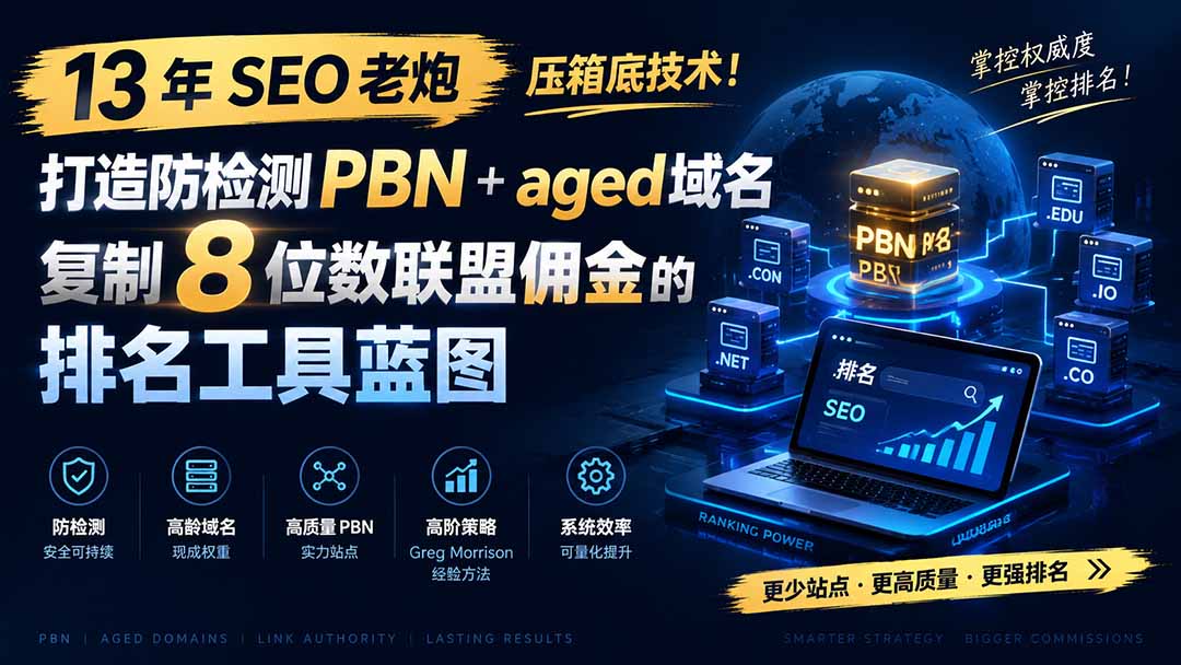 13 年 SEO 老炮压箱底技术！打造防检测 PBN+aged 域名，复制 8 位数联盟佣金的排名工具蓝图【原创双语字幕】-资源共享
