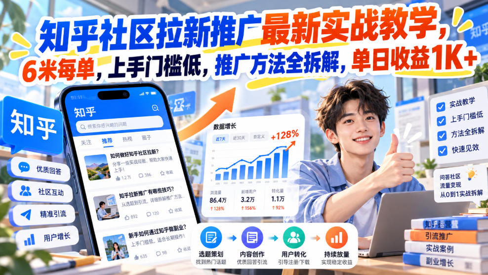 知乎社区拉新推广最新实战教学,6米每单,上手门槛低,推广方法全拆解,单日收益1K+!(更新1030) 知乎社区拉新推广最新实战教学,6米每单,上手门槛低,推广方法全拆解,单日收益1K+!(更新1030)