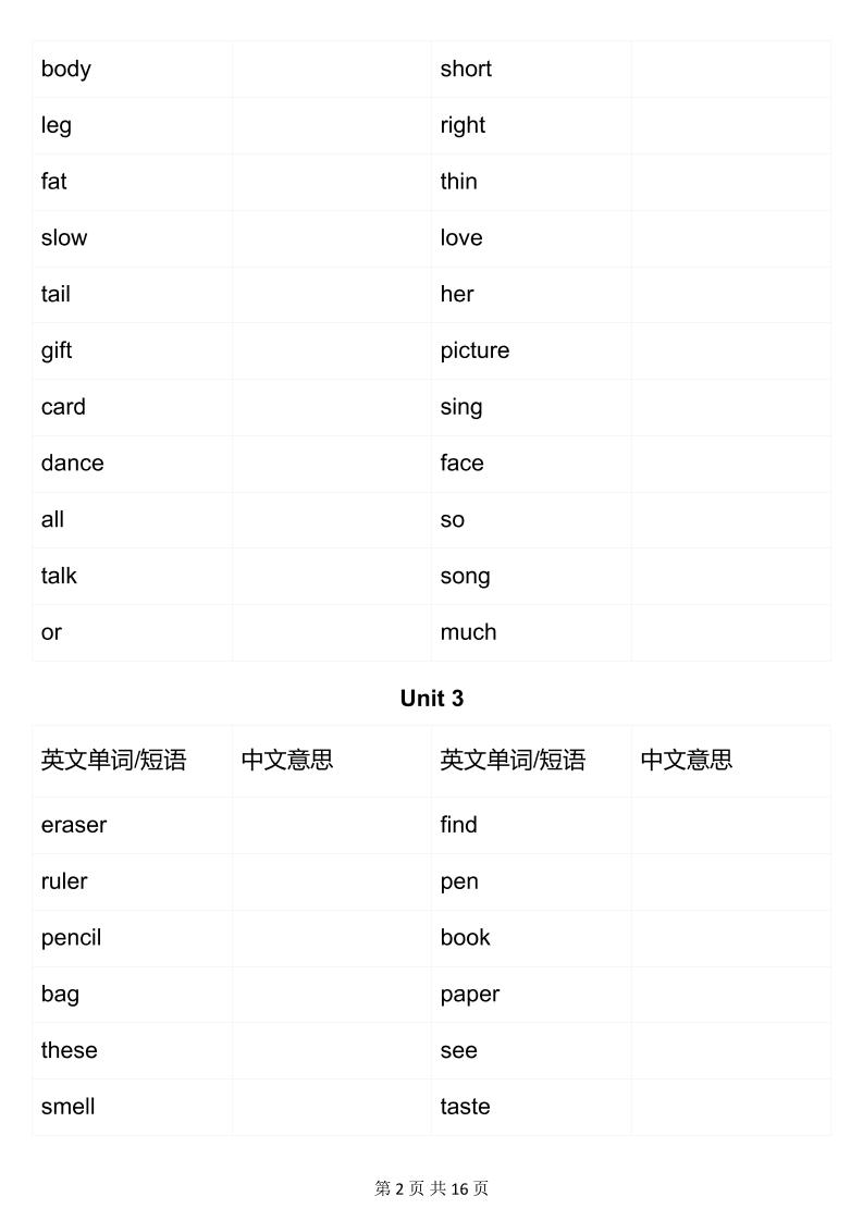 三年级下英语英汉互译练习《人教版PEP》-资源共享