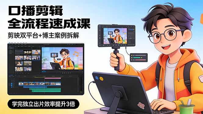 口播剪辑全流程速成课，剪映双平台+博主案例拆解，学完独立出片效率提升3倍-资源共享