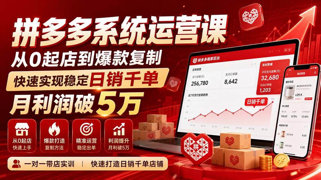 （20124期）拼多多系统运营课(更新8月)，从0起店到爆款复制，快速实现稳定日销千单，月利润破5万-资源共享