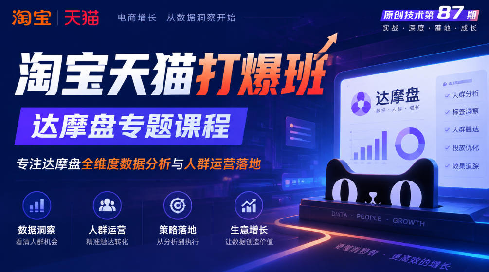 《淘宝天猫打爆班》原创技术第87期,达摩盘专题课程,专注达摩盘全维度数据分析与人群运营落地-资源共享