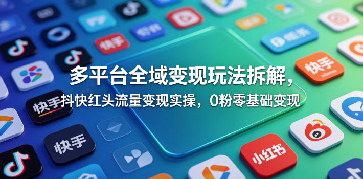 多平台全域变现玩法拆解，抖快红头流量变现实操，0粉零基础变现-资源共享