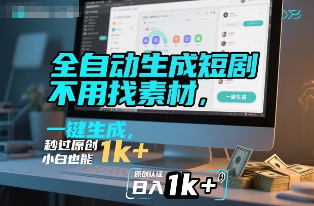 全自动生成短剧，不用找素材，不用剪辑，一键生成，秒过原创，小白也能轻松日入1k+【揭秘】-资源共享