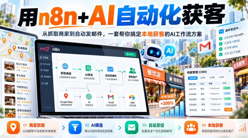 【无水印】用n8n+AI自动化获客，从抓取商家到自动发邮件，一套帮你搞定本地获客的AI工作流方案【原创双语字幕】-资源共享