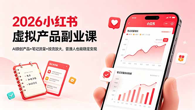 2026小红书虚拟产品副业课,AI原创产品+笔记流量+投流放大,普通人也能稳定变现-资源共享