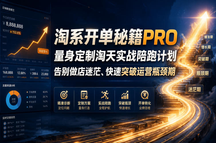 淘系开单秘籍PRO,量身定制淘天实战陪跑计划,告别做店迷茫、快速突破运营瓶颈期(更新260906) 淘系开单秘籍PRO,量身定制淘天实战陪跑计划,告别做店迷茫、快速突破运营瓶颈期(更新260906)