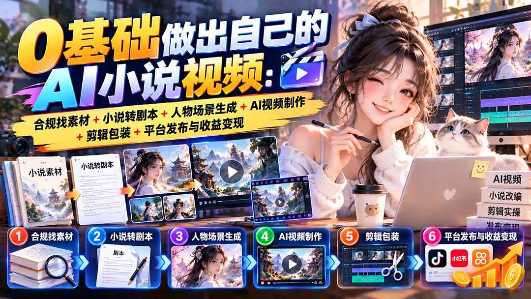 (20741期)0基础做出自己的AI小说视频:合规找素材+小说转剧本+人物场景生成+AI视频制作+剪辑包装+平台发布与收益变现-资源共享