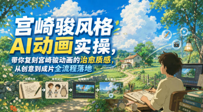 宫崎骏风格AI动画实操,带你复刻宫崎骏动画的治愈质感,从创意到成片全流程落地-资源共享