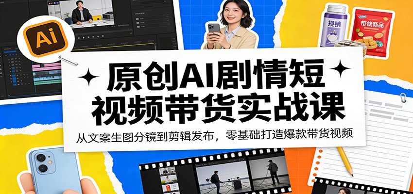 原创AI剧情短视频带货实战课:从文案生图分镜到剪辑发布,零基础打造爆款带货视频-资源共享