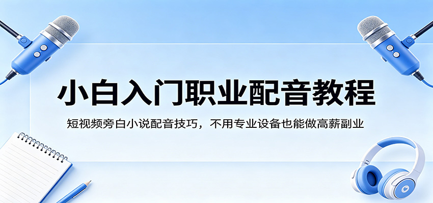 小白入门职业配音教程，短视频旁白小说配音技巧，不用专业设备也能做高薪副业-资源共享