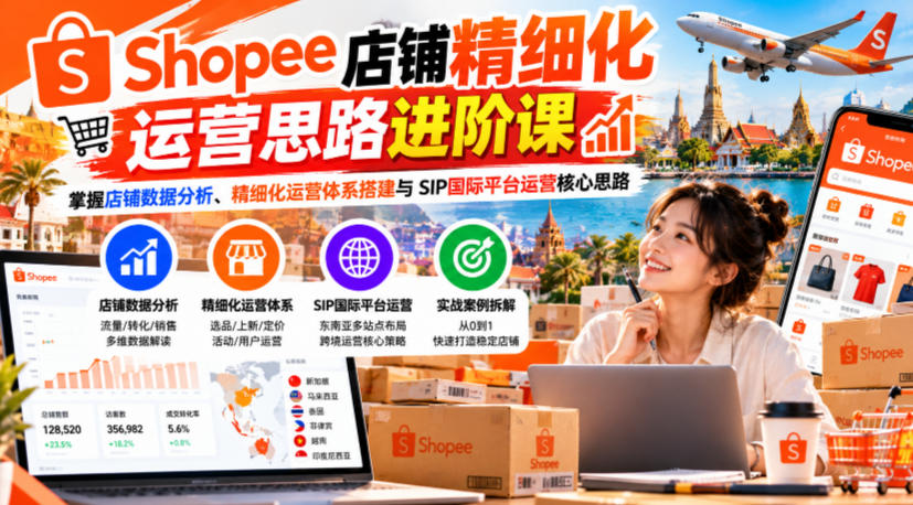 Shopee店铺精细化运营思路进阶课，掌握店铺数据分析、精细化运营体系搭建与SIP国际平台运营核心思路-资源共享