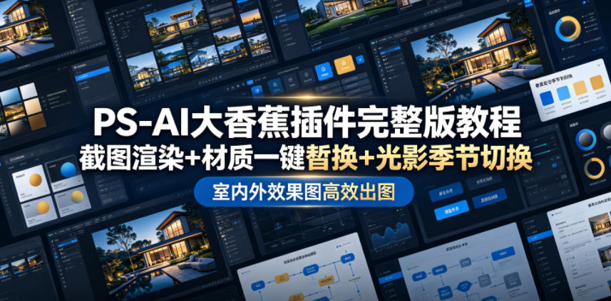 PS-AI大香蕉插件完整版教程，截图渲染+材质一键替换+光影季节切换，室内外效果图高效出图高阶课程-资源共享