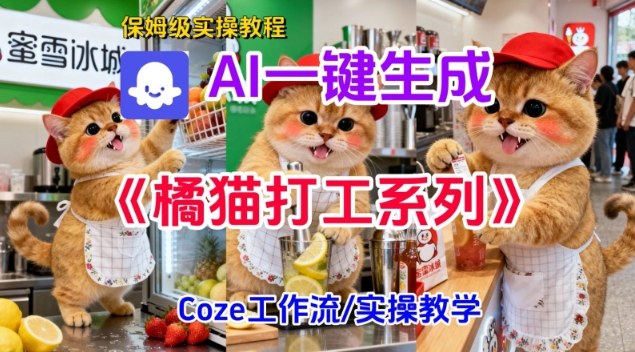 Coze扣子工作流一键生成胖橘猫打工短视频，保姆级实操搭建教学-资源共享