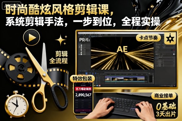 时尚酷炫风格剪辑课，系统剪辑手法，一步到位，全程实操-资源共享