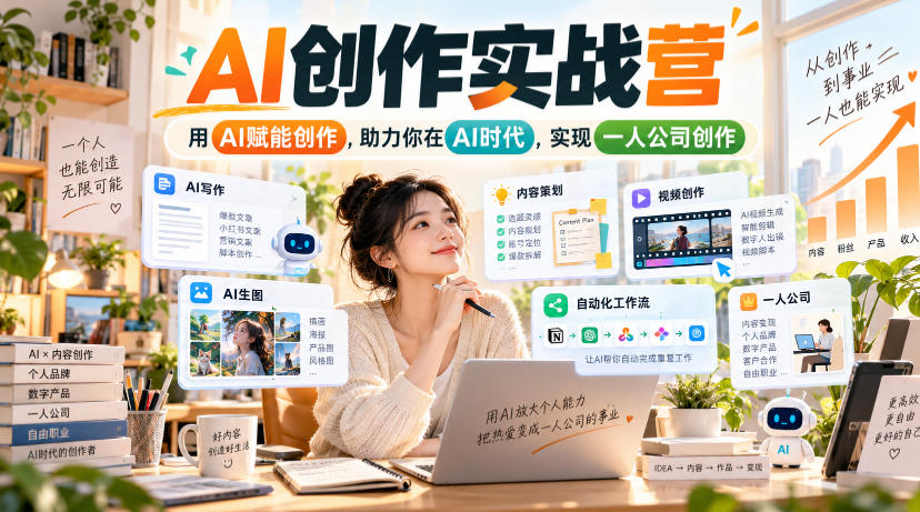 AI创作实战营，用AI赋能创作，助力你在AI时代，实现一人公司创作-资源共享