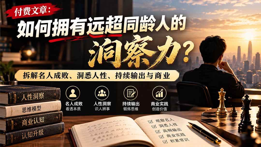 (21025期)付费文章:如何拥有远超同龄人的洞察力?拆解名人成败、洞悉人性、持续输出与商业实践 (21025期)付费文章:如何拥有远超同龄人的洞察力?拆解名人成败、洞悉人性、持续输出与商业实践