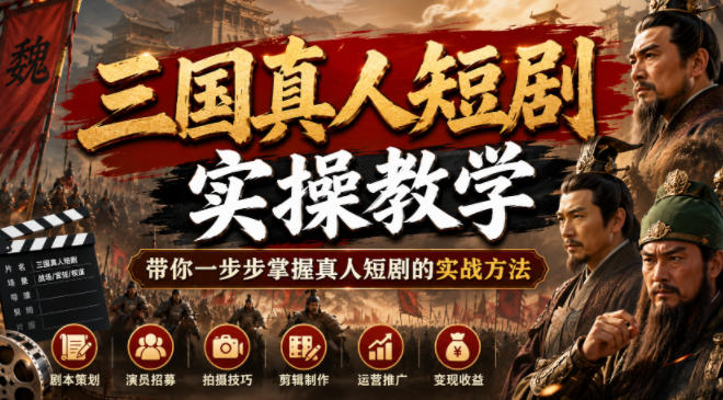 三国真人短剧实操教学，带你一步步掌握真人短剧的实战方法-资源共享