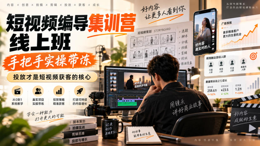 短视频编导集训营线上班,手把手实操带冻,投放才是短视频获客的核心-资源共享