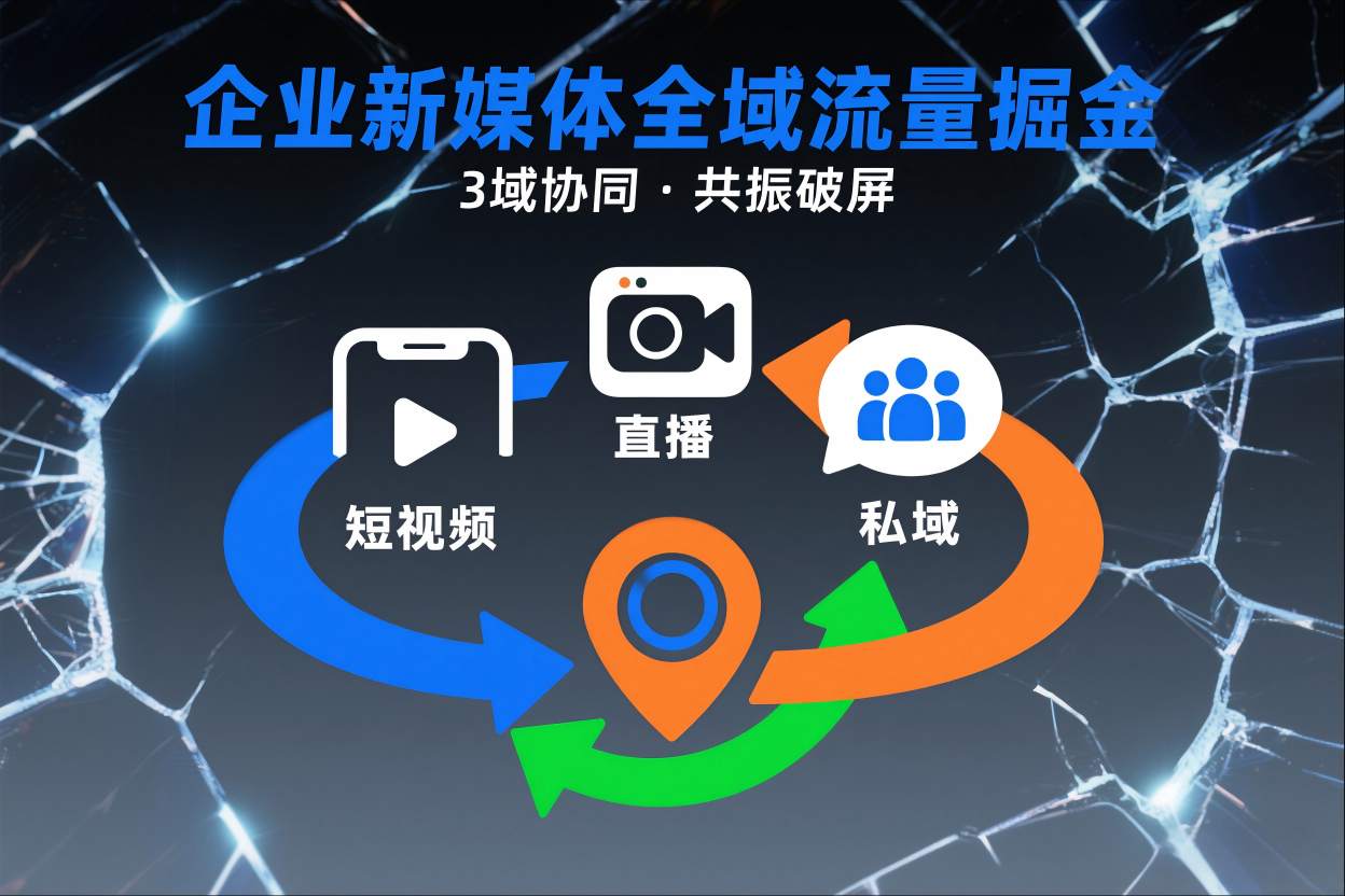 短视频全域商业模式，企业新媒体全域流量掘金，3域协同，共振破屏，短视频-直播-私域-地域-资源共享