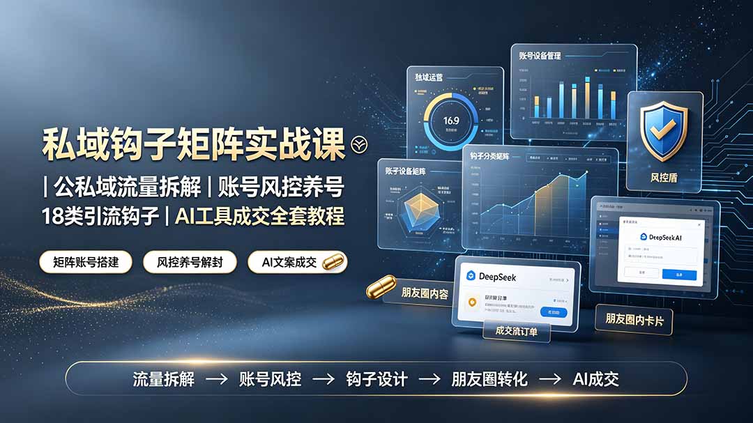 私域钩子矩阵实战课〓公私域流量拆解|账号风控养号|18类引流钩子|AI工具成交全套教程-资源共享
