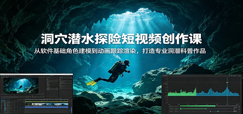 洞穴潜水探险短视频创作课：从软件基础角色建模到动画跟踪渲染，打造专业洞潜科普作品-资源共享