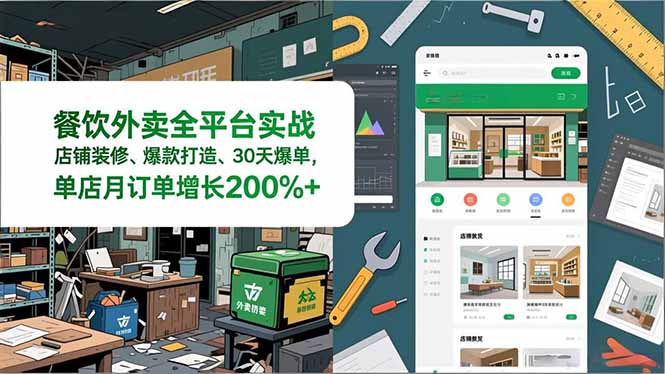 餐饮外卖全平台实战，店铺装修、爆款打造、30天爆单，手把手教学，单店月订单增长200%+-资源共享