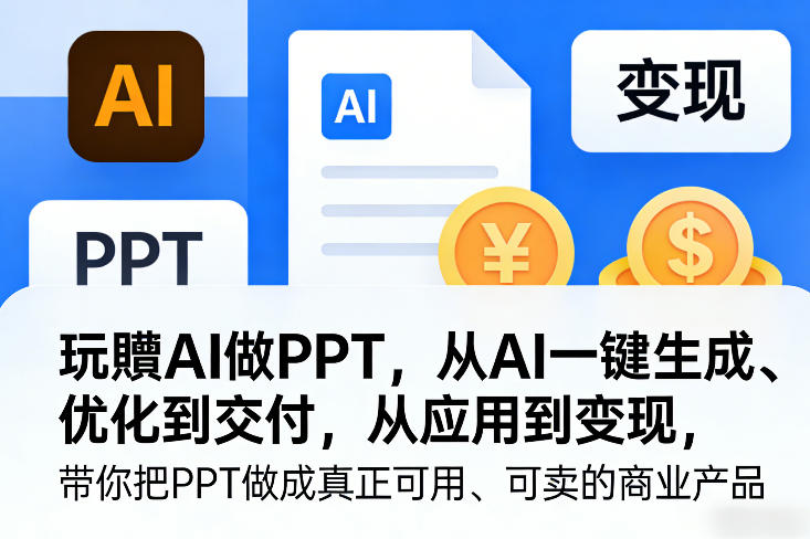 玩賺AI做PPT,从AI一键生成、优化到交付,从应用到变现,带你把PPT做成真正可用、可卖的商业产品-资源共享