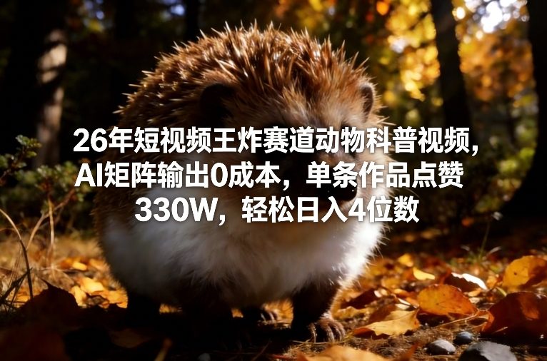 26年短视频王炸赛道动物科普视频，AI矩阵输出0成本，单条作品点赞330W，轻松日入4位数-资源共享