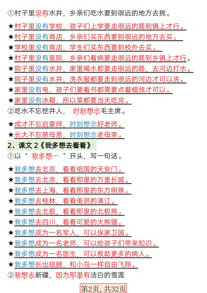 一年级下语文常考必备句子专项练习-资源共享