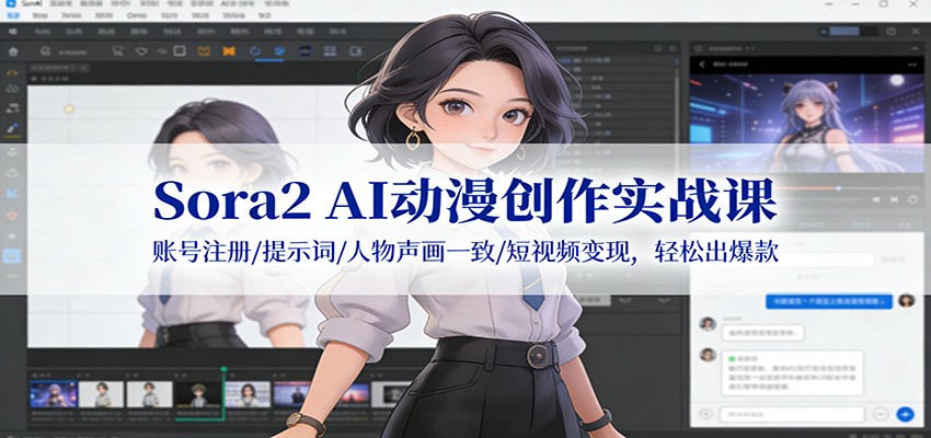 Sora2 AI动漫创作实战课：账号注册/提示词/人物声画一致/短视频变现，轻松出爆款-资源共享