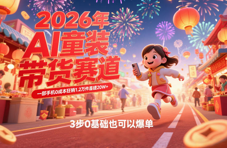AI童装新春带货赛道，一部手机0成本狂销1.2万件喜提20W+，3步0基础也可以爆单-资源共享