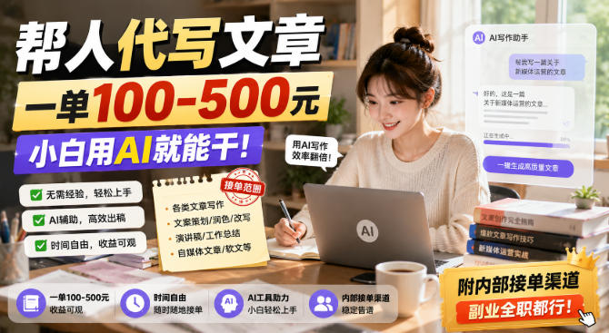 帮人代写文章，一单100-500，小白用AI就能干，附内部接单渠道，副业全职都行【揭秘】-资源共享