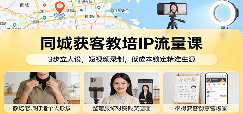 同城获客教培IP流量课：3步立人设，短视频录制，低成本锁定精准生源-资源共享