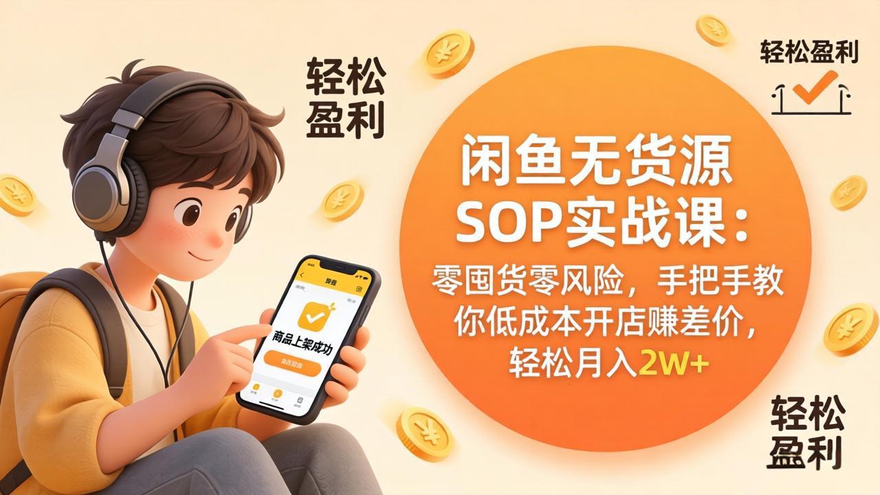 闲鱼无货源SOP实战课：零囤货零风险，手把手教你低成本开店赚差价，轻松月入2w+-资源共享