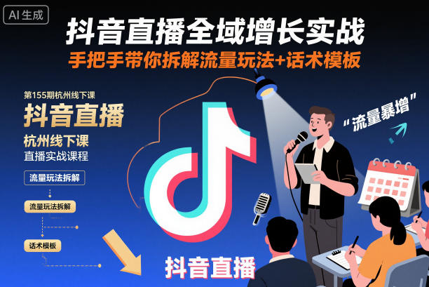 抖音直播全域增长实战第155期杭州线下课，手把手带你拆解流量玩法+话术模板-资源共享